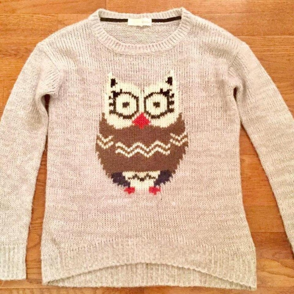 CREAM OWL SWEATER PREOWNED HOOT XS - Picture 1 of 4
